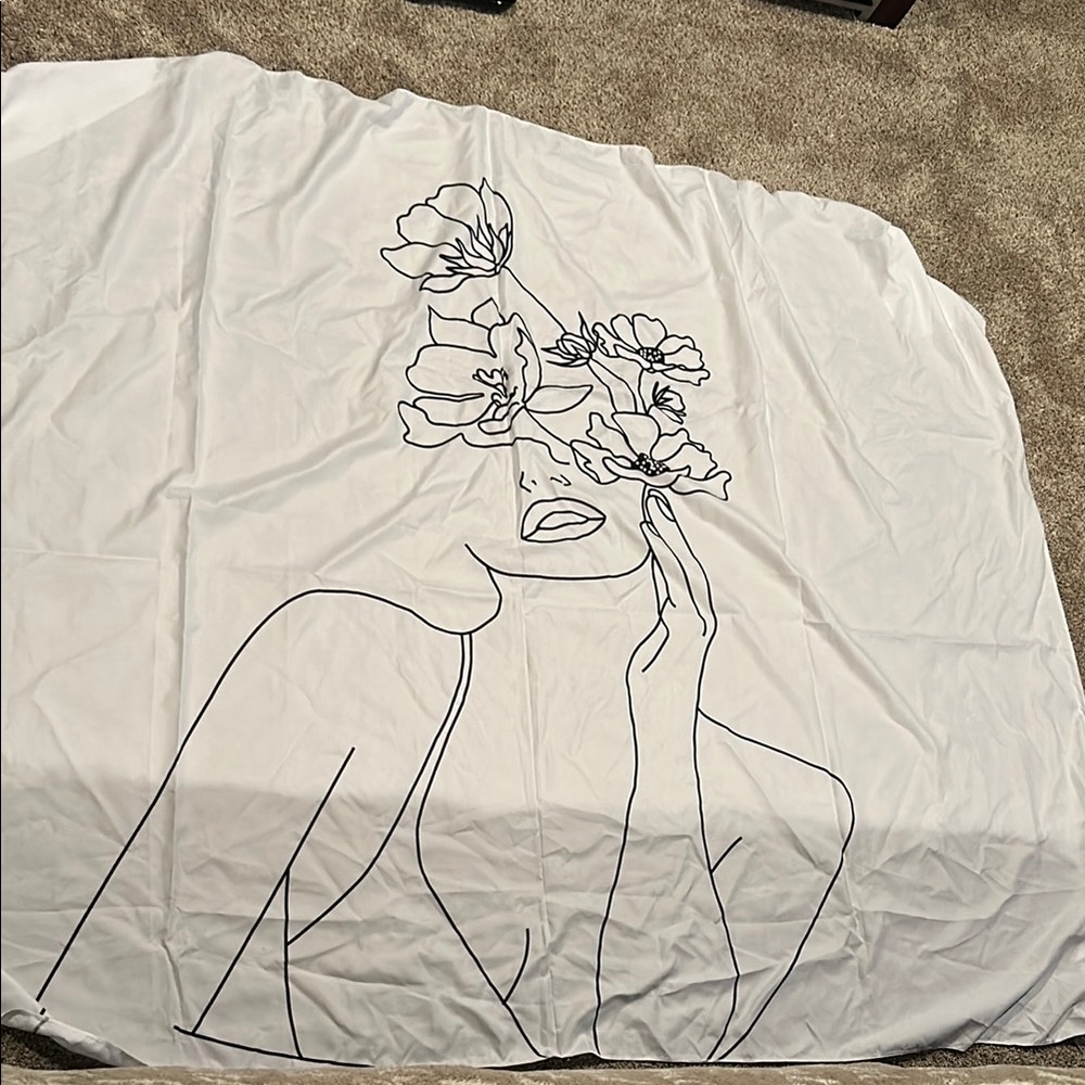 Elegant White Floral Line Art Tapestry